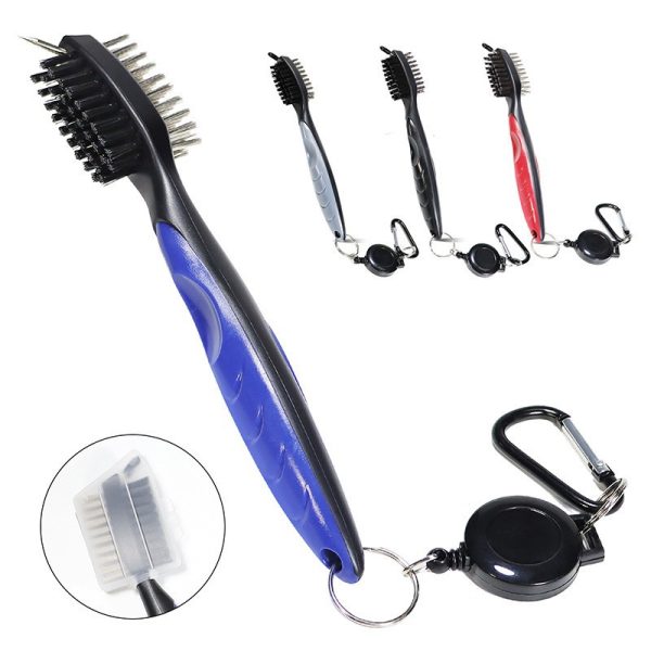 Golf Club Double-Sided Brush with Groove Cleaner – Portable Golf Cleaning Brush with Clip