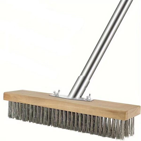 Wire Floor Brush with Long Handle – Heavy Duty Steel Brush for Concrete Cleaning & Rust Removal